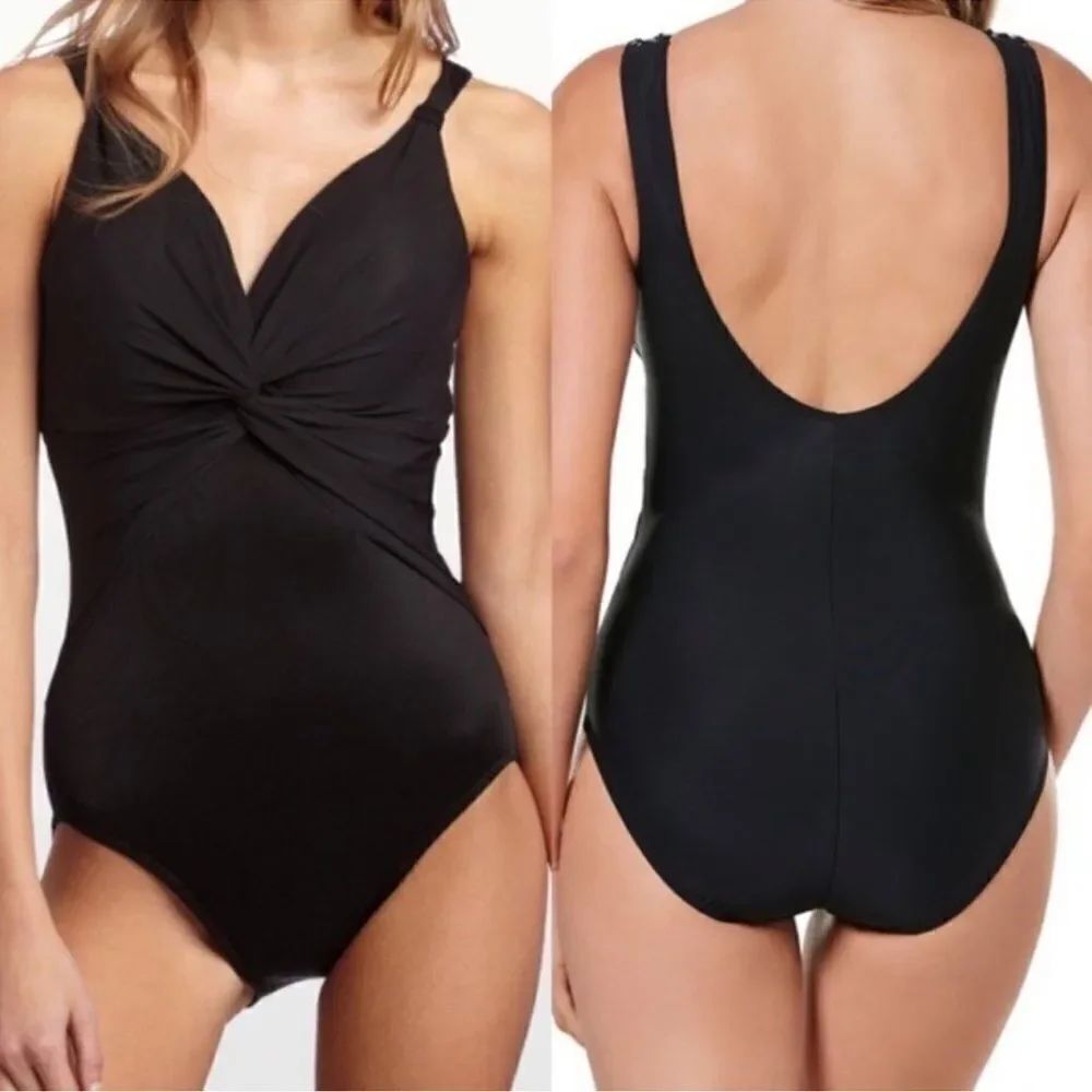 Miraclesuit Pandora One Piece Scoop Back Swimsuit In Black Size 14